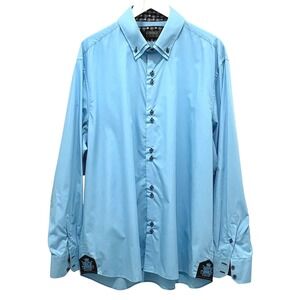 Coogi Luxe Button Down Shirt Mens 3XL Blue Excellent Embroidered Long Sleeve